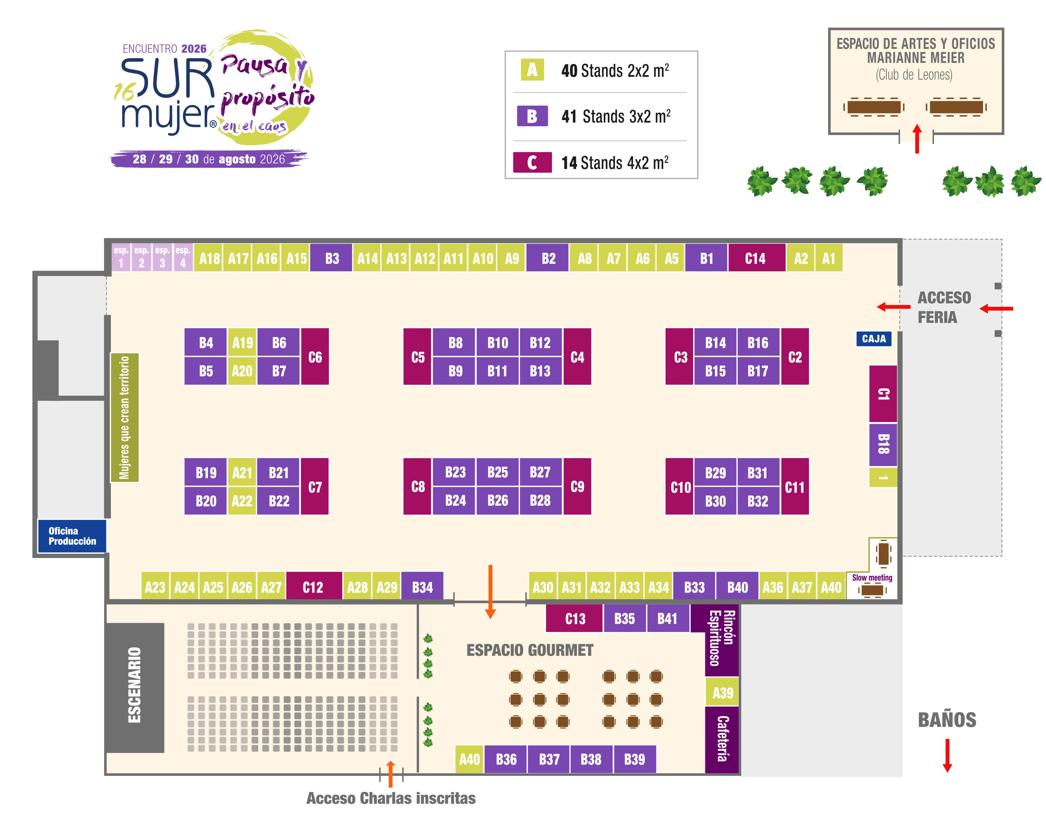 Layout y plano del Encuentro Sur Mujer 2026